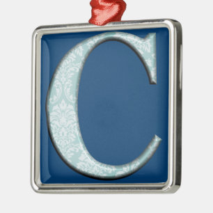 Blue Floral Print C monogram initials Gifts Metal Ornament