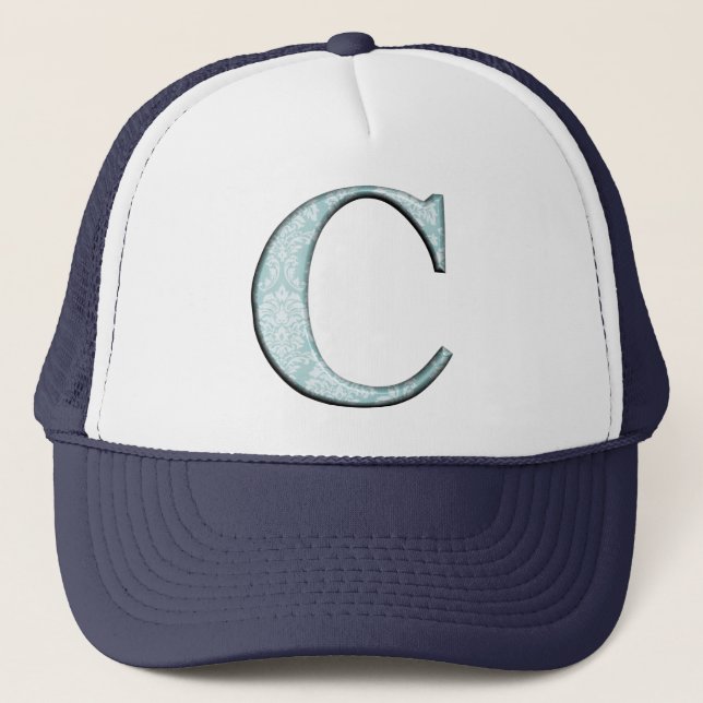 Blue Floral Print C monogram initials Gifts Trucker Hat (Front)