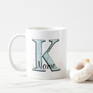 Blue Floral Print K monogram initials Coffee Mug