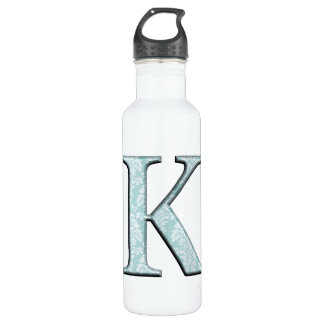 Blue Floral Print K monogram initials Water Bottle