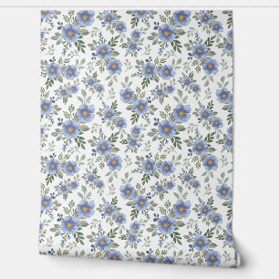 Blue Floral Print Pattern Wallpaper