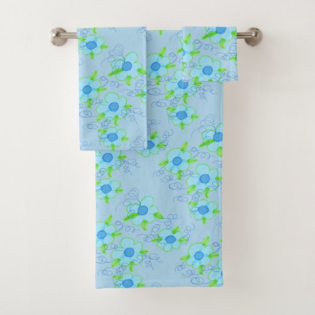 Blue  Floral printed Bath Towel Set (Insitu)