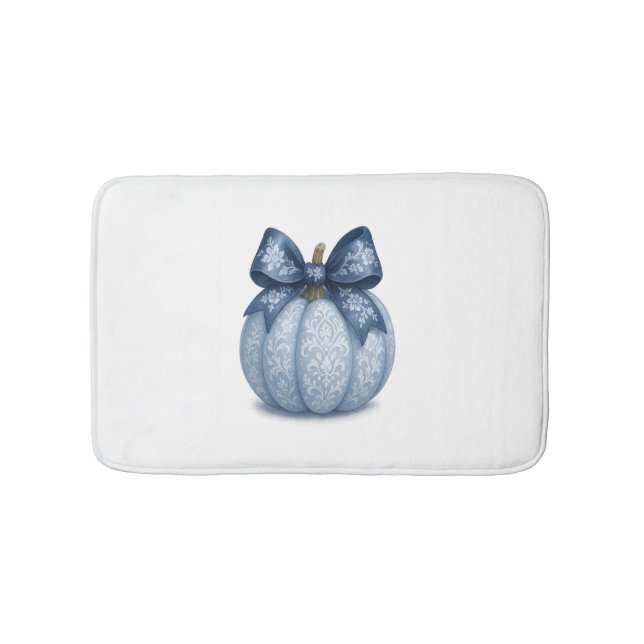 Blue Floral Pumpkin Bath Mat (Front)
