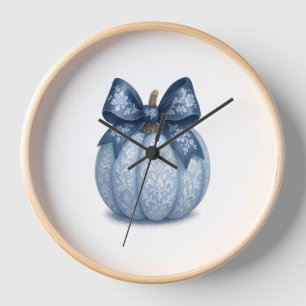 Blue Floral Pumpkin Clock