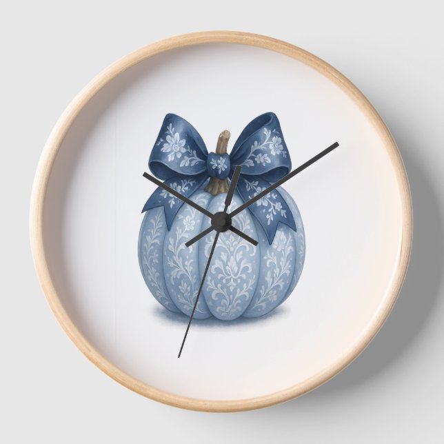 Blue Floral Pumpkin Clock (Front)