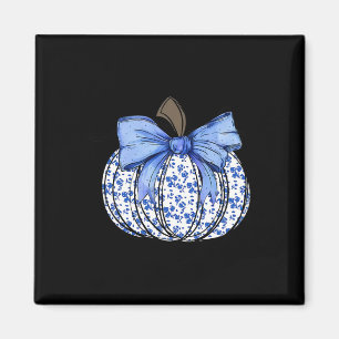 Blue Floral Pumpkin Fall Coquette Thanksgiving Hal Magnet