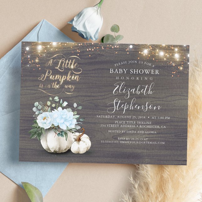 Blue Floral Pumpkin Vase Fall Boy Baby Shower Invitation (Creator Uploaded)