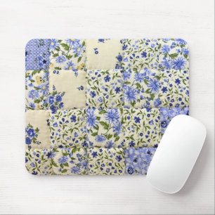 Blue Floral Quilt Mouse Pad