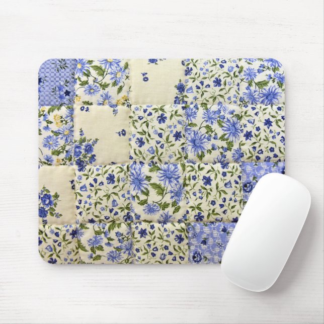 Blue Floral Quilt Mouse Pad (With Mouse)