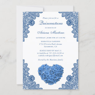 Blue Floral Quinceañera 15th Birthday Invitation