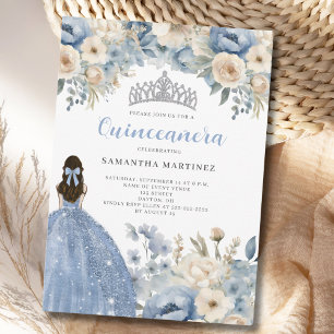 Blue Floral Quinceañera Invitation