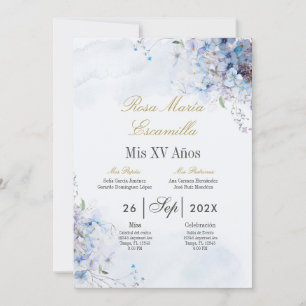Blue floral Quinceanera invitation