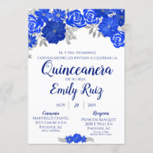 Blue Floral Quinceañera Invitation In Spanish