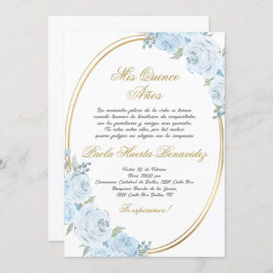 Blue floral Quinceanera invitation in Spanish