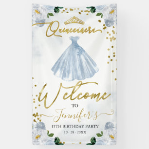 Blue Floral Quinceanera Welcome Banner