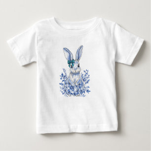  Blue Floral Rabbit 1st Birthday for Kids Baby T-Shirt