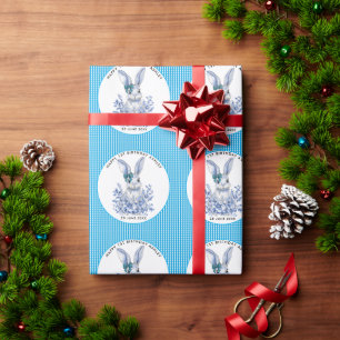  Blue Floral Rabbit 1st Birthday for Kids Wrapping Paper