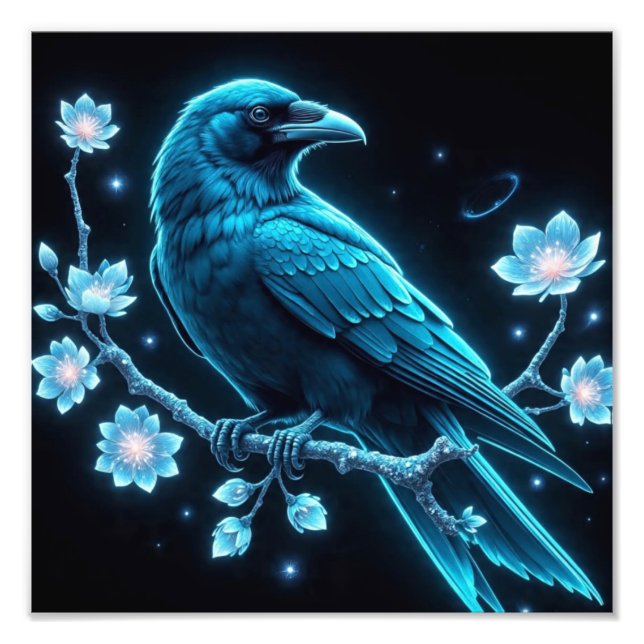 Blue Floral Raven Photo Print (Front)