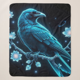 Blue Floral Raven Sherpa Blanket