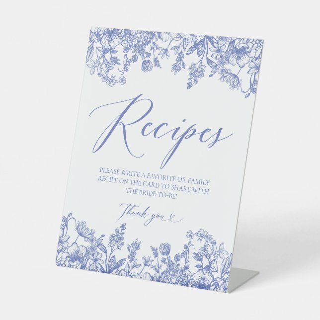 Blue Floral Recipe Cards Sign Leave Your Recipe (Front)