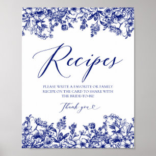 Blue Floral Recipe Cards Sign Leave Your Recipe