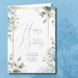 Blue Floral Religious Birthday Card with Scripture