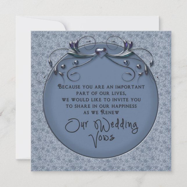 Blue Floral - Renewing Wedding Vows - Invitation (Front)