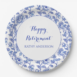 Blue Floral Retirement Party Paper Plate