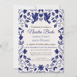 Blue Floral Romantic Aesthetic Spanish Wedding Invitation