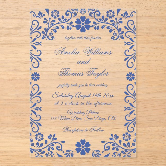 Blue Floral Romantic Wedding  Invitation (Front)