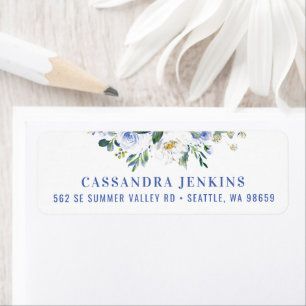 Blue Floral Rose Graduation Return Address Label