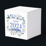 Blue Floral Rose Graduation Year Favour Box<br><div class="desc">This graduation favour box features blue and white watercolor florals on the front with a place to add a graduation year. The front has a place to personalise with a name over a watercolor swash. There is a faux gold confetti accent near the name.</div>