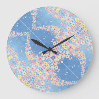 Blue Floral Round Clock