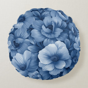 Blue Floral Round Cushion