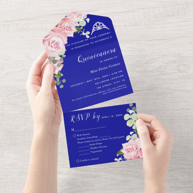 Blue Floral RSVP Trifold Event Invitation (Tearaway)
