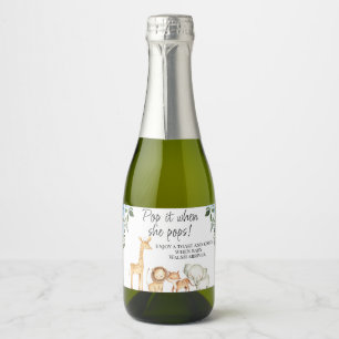 Blue Floral Safari Baby Shower Pop It Sparkling Wi Wine Label