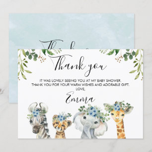Blue Floral Safari Baby Shower Thank You Card