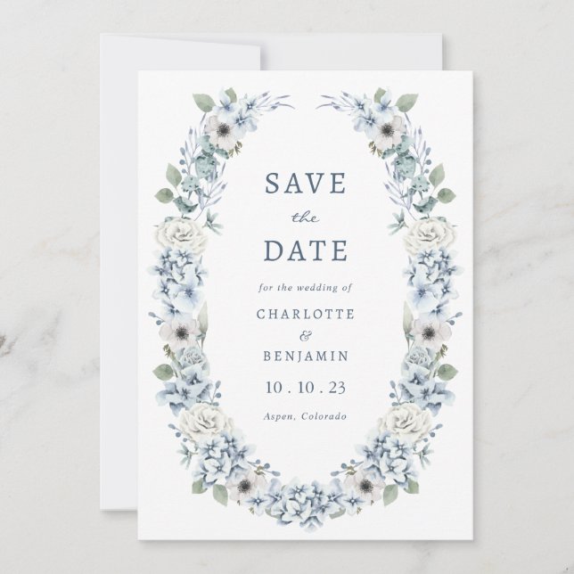 Blue Floral Save the Date (Front)