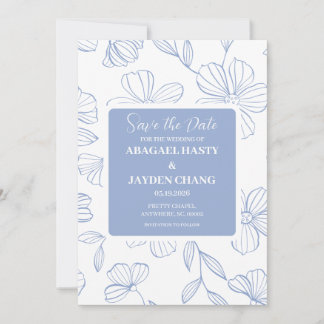 Blue Floral Save the Date Invitation
