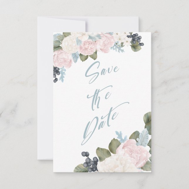 Blue Floral Save the Date Non Photo (Front)