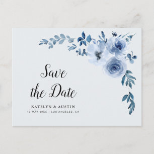 blue floral save the date postcard