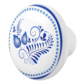 Blue Floral Scandinavian Folk Ceramic Knob