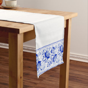 Blue Floral Scandinavian Folk Table Runner