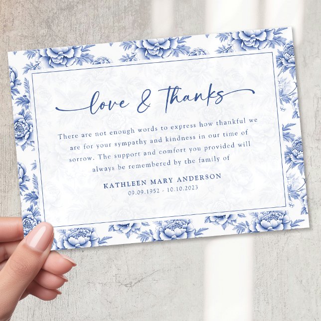 Blue Floral Script Funeral Thank You Card (Creator Uploaded)