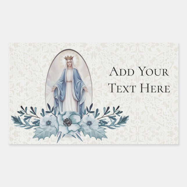 Blue Floral |Scripture | Virgin Mary | Lace Rectangular Sticker (Front)