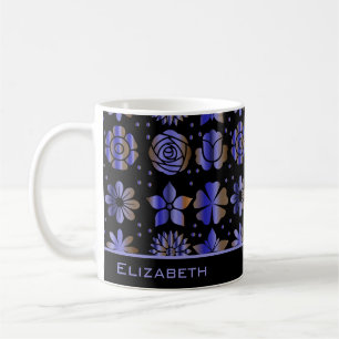 Blue floral seamless pattern personalised name coffee mug