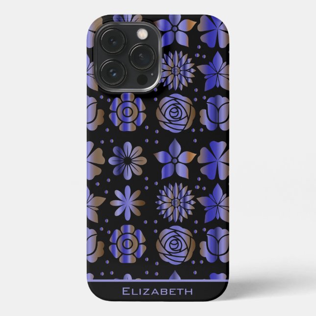 Blue floral seamless pattern personalised name iPhone case (Back)
