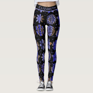 Blue floral seamless pattern personalised name leggings