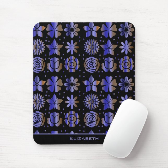 Blue floral seamless pattern personalised name  mouse pad (With Mouse)