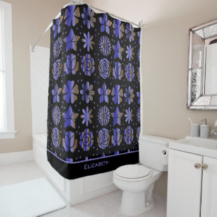 Blue floral seamless pattern personalised name shower curtain